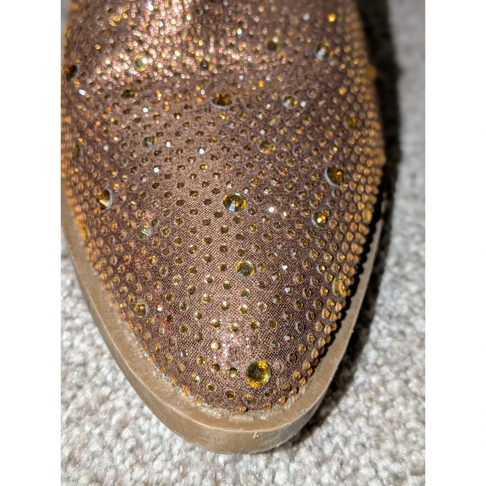 Forever Sparkly Rhinestone Western Boots Brown Block Heel Pointed Toe Size‎ 10
